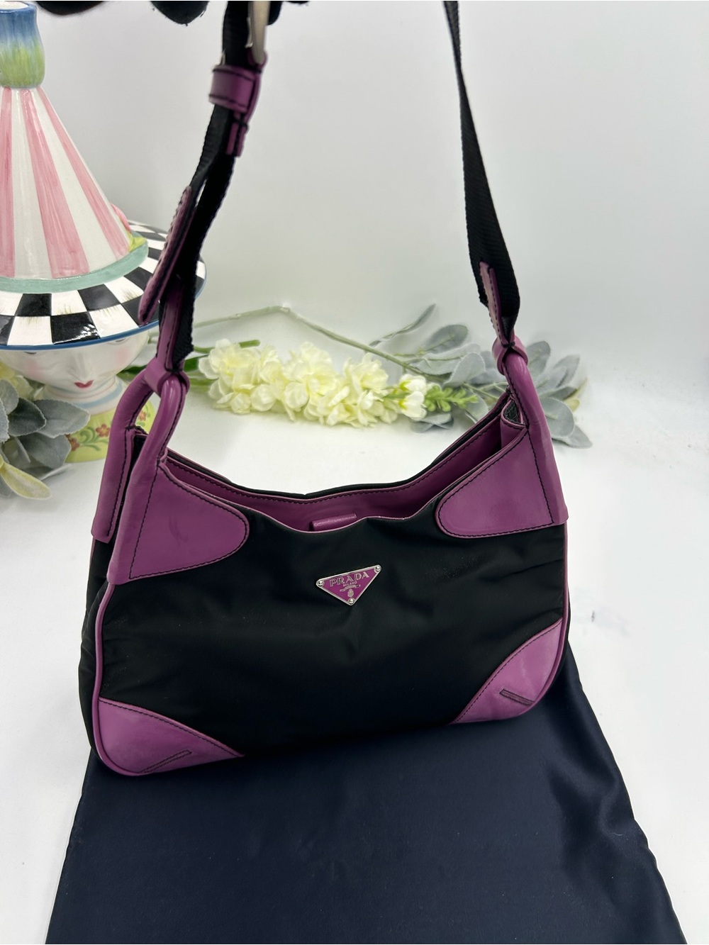 Women's Prada TESSUTO nylon/Leather shoulder Bag made in Italy . PRISTINE - Picture 2 of 12